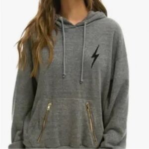 Aviator Nation Relaxed Fit Bolt Stitch Heather Gray Hoodie with Gold Zipper